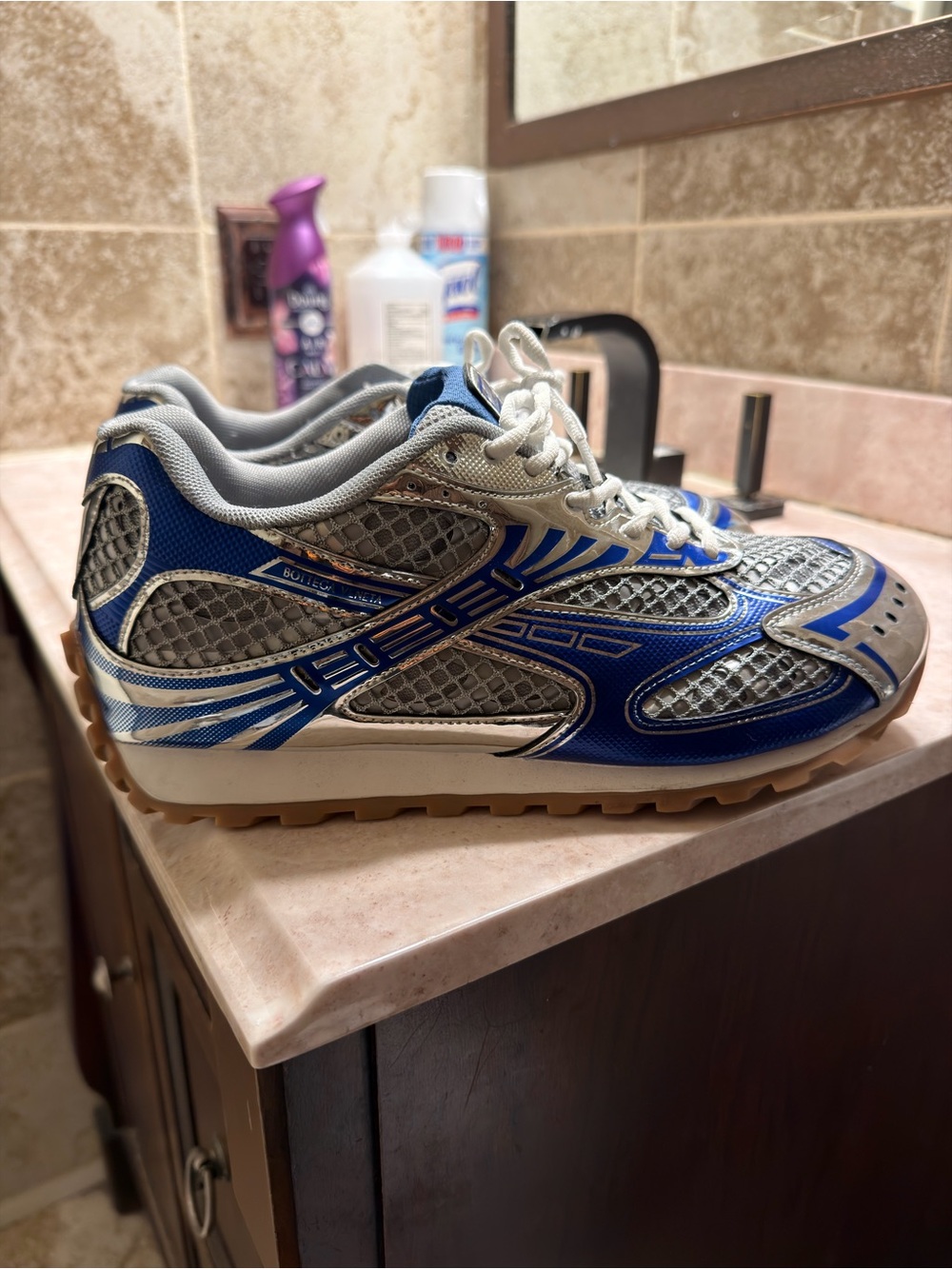 Bottega Veneta Blue Silver Mesh Sneakers